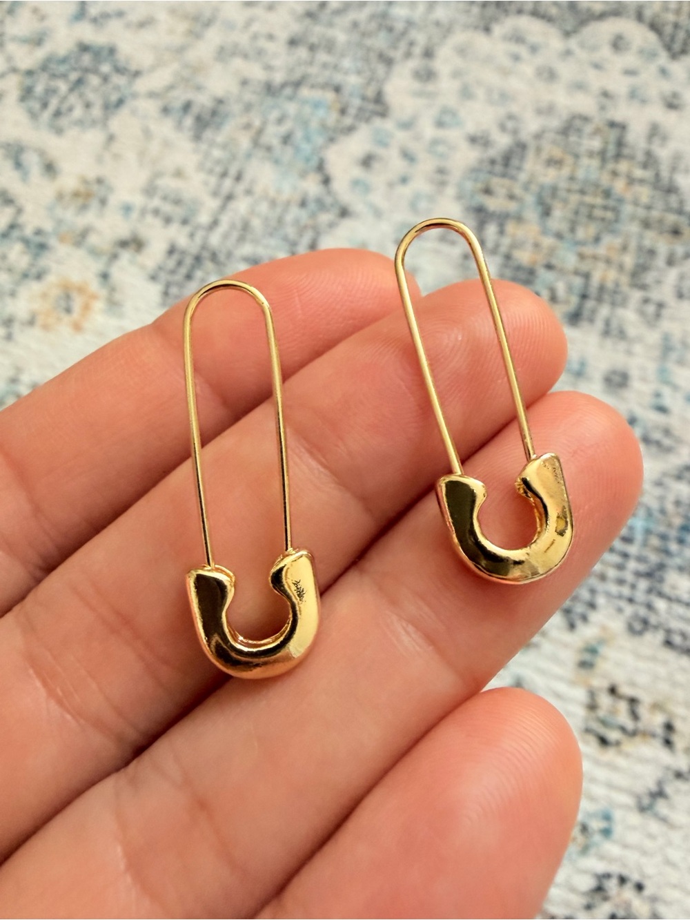 Gold Safety Pin Drop Earrings for Women - Picture 4 of 6